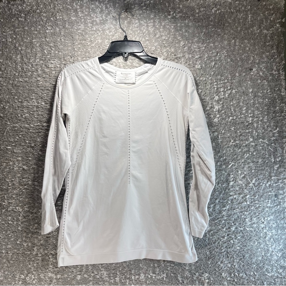 ATHLETA Foothill Seamless Long Sleeve Workout Yoga Tee White‎ Size XS Nylon